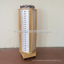 Rotating 4-Way Floor Standing Display Rack Optical, Wood Spectacles Display Rack With Wheels